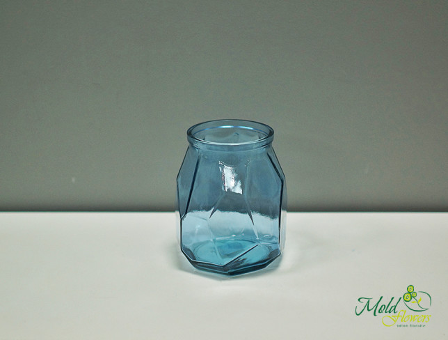 Vaza de sticlă albastră, înălțime = 19 cm foto